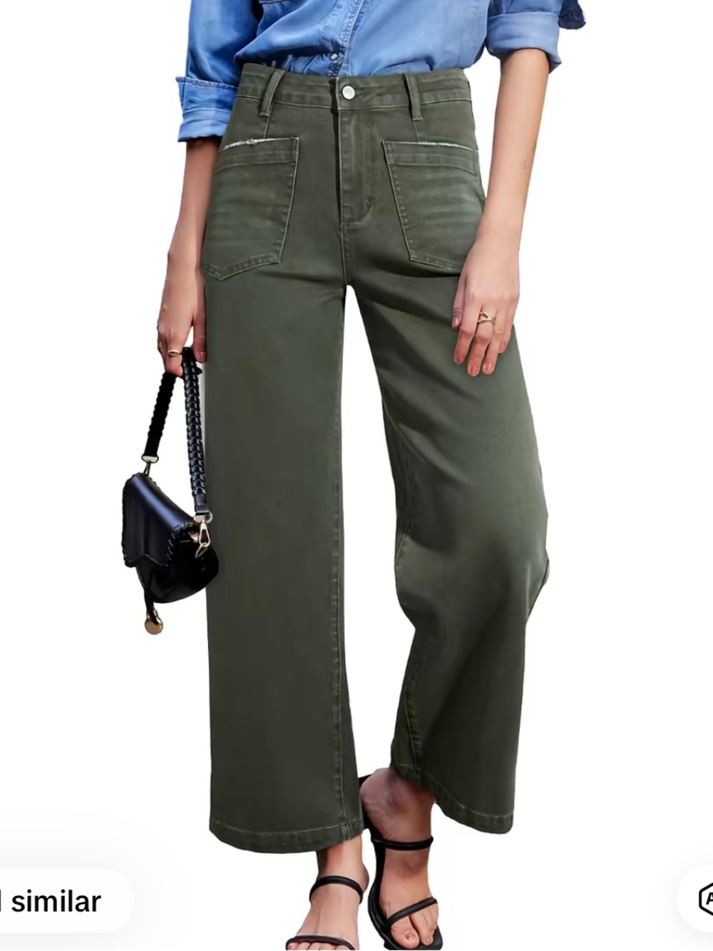 Sidefeel Women's Dark Hunter Green Wide Leg Ankle Cropped Casual Pants Size 6